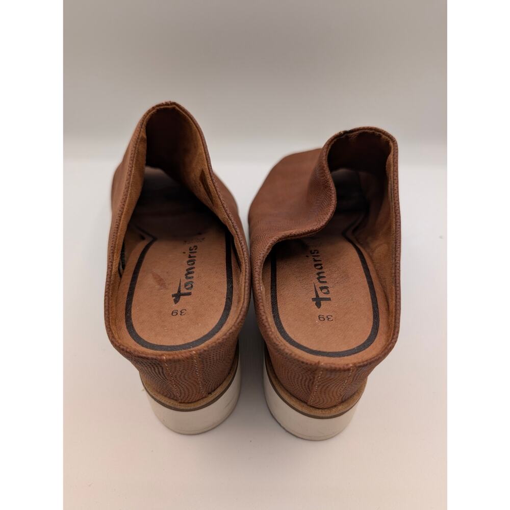 Tamaris Leather Peep Toe Mules Wedge Sandals Cognac Brown Women's Size 8.5 - Picture 4 of 7